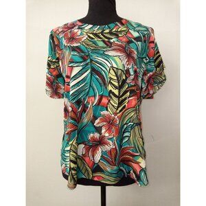Loft Green Red Floral Blouse Size Small Petite